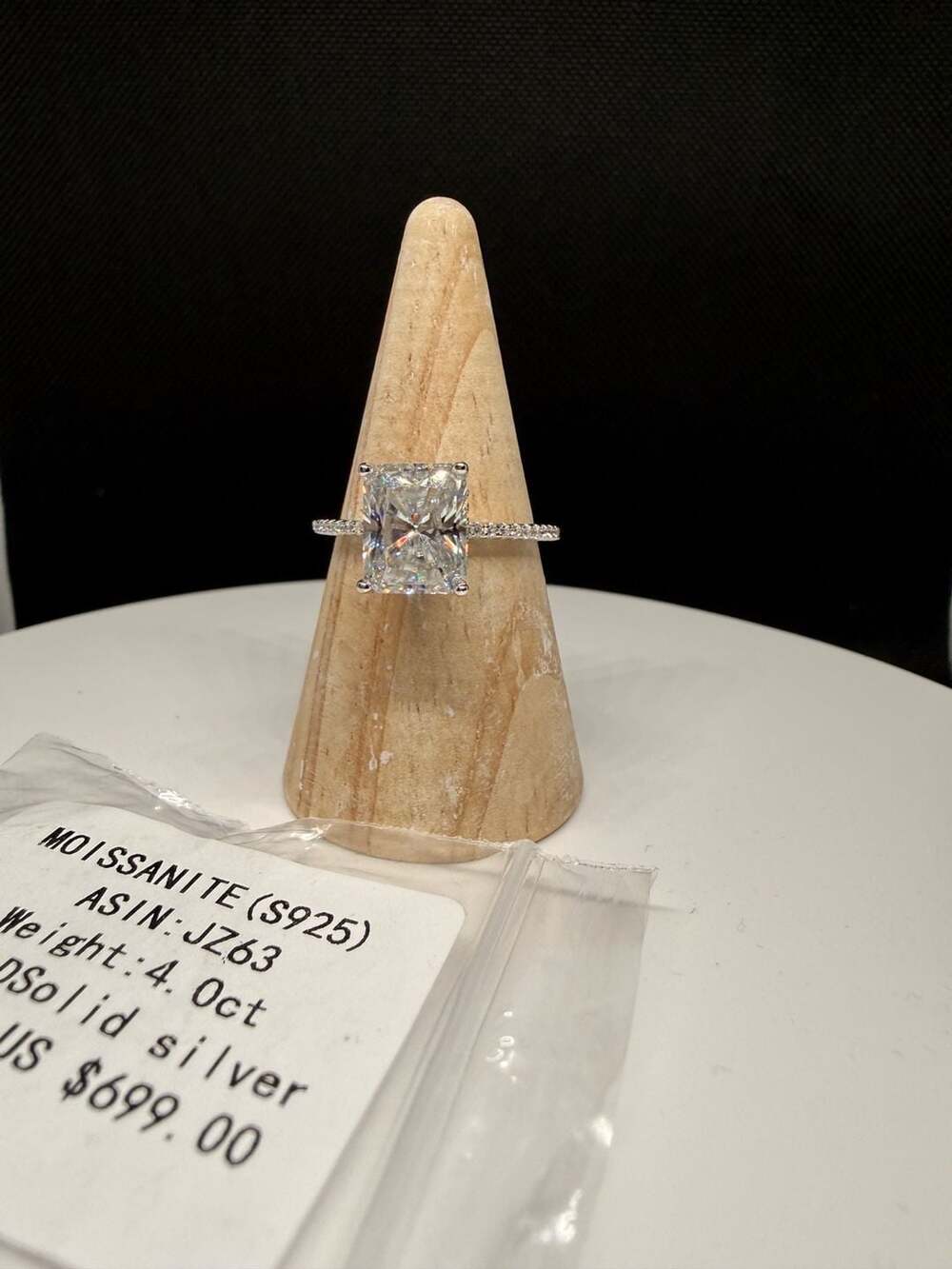 Moissanite S925 Radiant Cut 4.0ct Solid Silver Engagement Ring ASIN JZ63